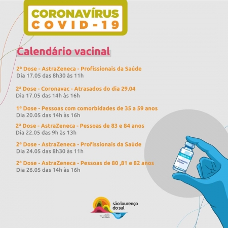 Novo cronograma Vacinal COVID-19 em São Lourenço do Sul