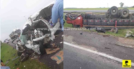 Acidente entre caminhão, carro e micro ônibus próximo a Turuçu na tarde deste sábado