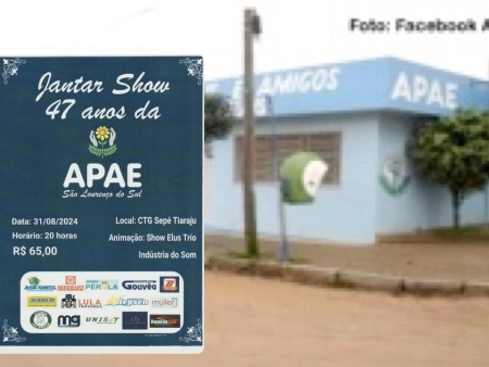 Jantar de 47 anos da Apae acontece dia 31 de agosto