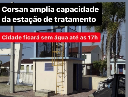 Cidade ficará sem água até as 17h para  instalação de novos transformadores à rede de alta tensão na estação de tratamento de água do município