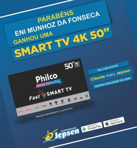 ENI MUNHOZ DA FONSECA FOI A GANHADORA DA TV SMART 4K 50'' DO SORTEIO DO SUPERMERCADO JEPSEN