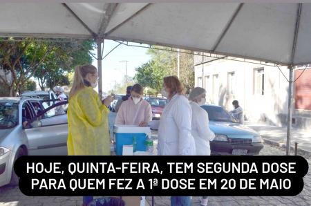 Hoje, quinta-feira, tem segunda dose para quem fez a 1ª dose em 20 de maio