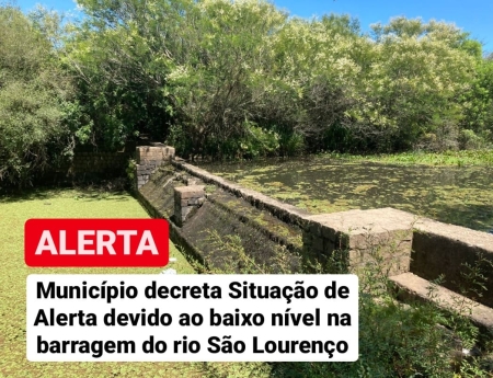 Município decreta Situação de Alerta devido ao baixo nível na barragem do rio São Lourenço