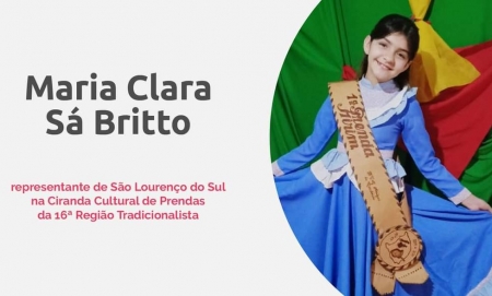 Maria Clara Sá Britto representará São Lourenço do Sul na Ciranda Cultural de Prendas da 16ªRT
