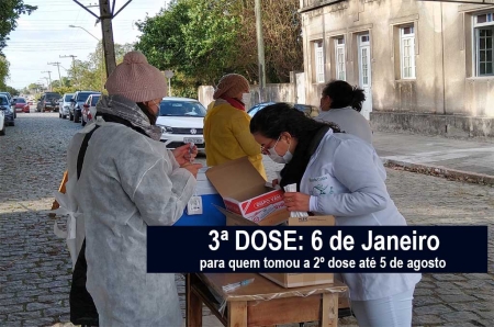Dia 6 de janeiro acontece a 3ª dose para quem tomou a 2º dose até 5 de agosto