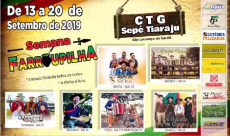 Programação das atividades para a Semana Farroupilha no CTG Sepé Tiaraju