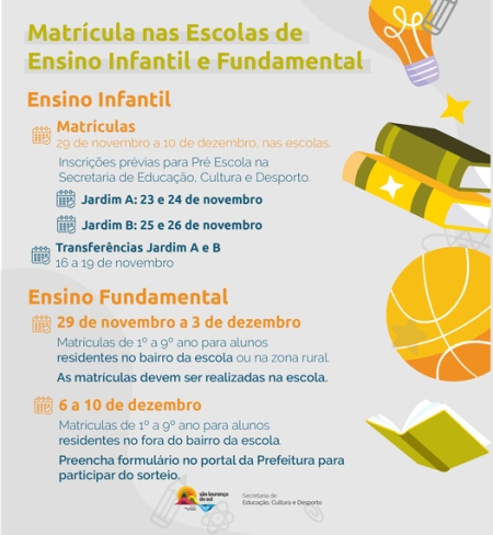 Fique atento ao período de matrícula para as Escolas de Educação Infantil Municipais