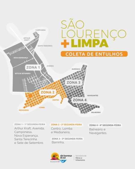 Nesta semana a coleta de entulhos é na Zona 2 - bairros Centro, Lomba e Medianeira.