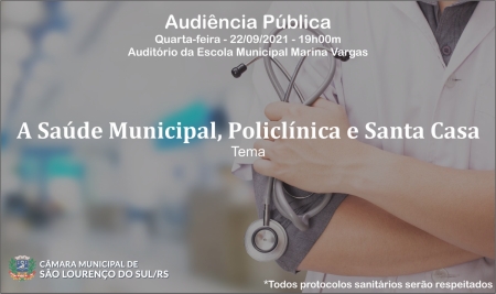 Câmara de Vereadores convida a comunidade Lourenciana  para Audiência Pública