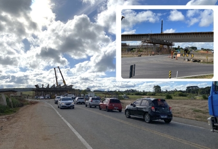 Trânsito de veículos na obra do trevo na BR 116: Interrupções devem seguir até a última semana de março