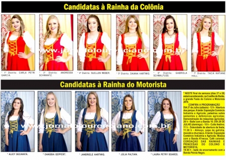 Confira as candidatas à Rainha da Colônia e Motoristas que serão conhecidas neste domingo