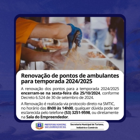 Renovação de pontos de ambulantes 2024/2025 encerra-se nesta sexta-feira