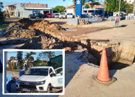 Corsan realiza obra de interligação na Av. Nono Centeno que vai levar água ao reservatório da Barrinha
