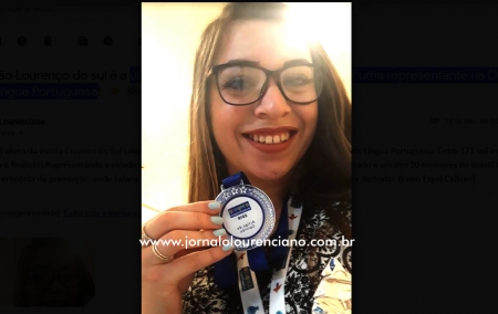 Aluna da escola Cruzeiro do Sul Laiana Miritz, única representante do estado na Olimpíada de Língua Portuguesa, conquistou prêmio